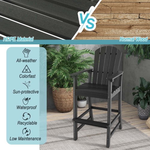 Costway Outdoor HDPE Bar Height Stool Patio Tall Chair Armrest Footrest All Weather