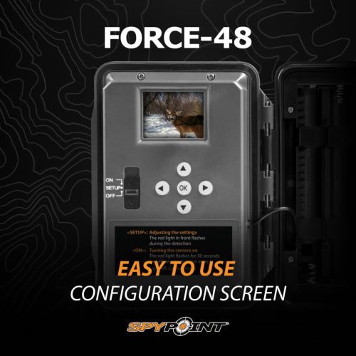 SPYPOINT FORCE 48 Trail Camera, Non-Cellular, 48MP Photo 720p Video w/ 48 Low-Glow LEDs for Image Quality Day or Night, 80’ Flash Range, 80’