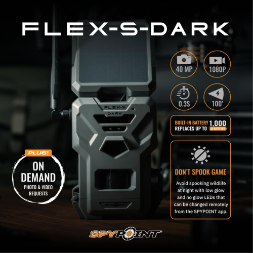 SPYPOINT FLEX-S-DARK Solar Cellular Trail Camera – Built-in Solar Panel, 40MP Photos, 1080p Videos + Sound, No-Glow Game Camera, Night Vision, Motion