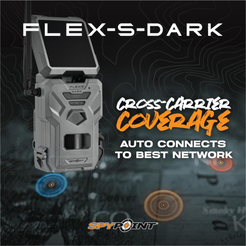 SPYPOINT FLEX-S-DARK Solar Cellular Trail Camera – Built-in Solar Panel, 40MP Photos, 1080p Videos + Sound, No-Glow Game Camera, Night Vision, Motion