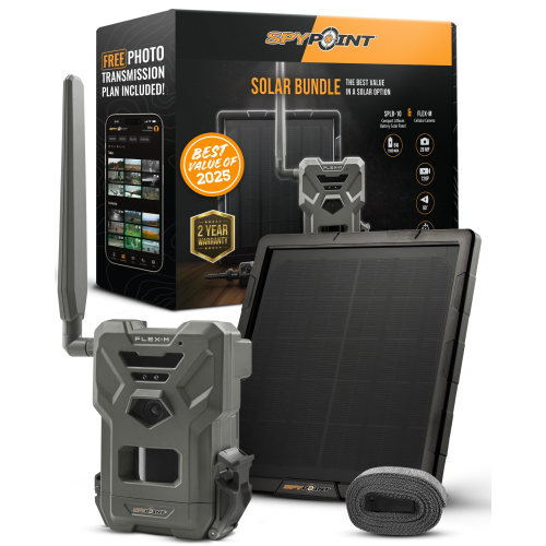 SPYPOINT FLEX-M Solar Bundle – Cellular Trail Camera, 28MP Photos, 720p Video w/ Sound, GPS, Night Vision, No WiFi Needed, IP65 Water-Resistant – Top