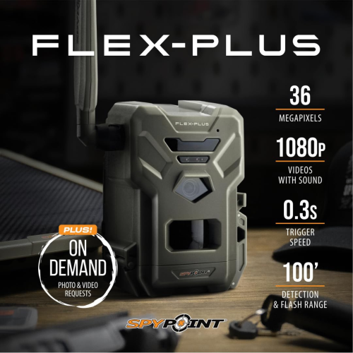 SPYPOINT FLEX-PLUS Cellular Trail Camera, 36MP Photos and 1080p Videos w/ Sound, Double the Battery Capacity, GPS-Enabled, 100' Flash & Detection