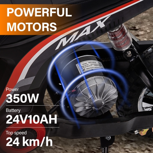 Moto tout-terrain électrique améliorée VOLTZ TOYS pour enfants, moteur 350 W 24 V, accélérateur à main Max 24 km/h et levier de frein.