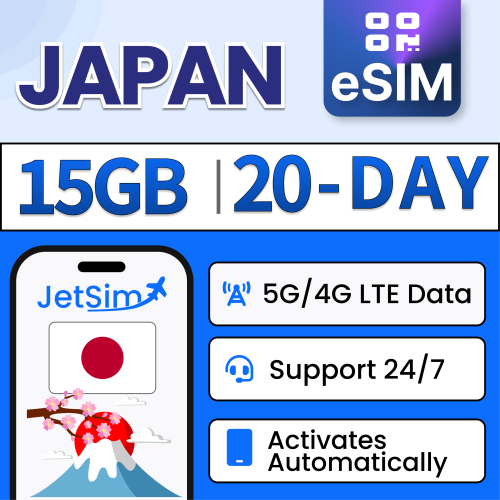 Jetsim Japan SIM QR Code, 15GB High-Speed Data, Immediate Access on Docomo Network, No Need to Wait for Delivery, SIM QR Code