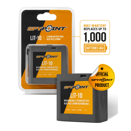 SPYPOINT LIT-10 Rechargeable 3.7V Lithium Battery – 10,200mAh for LINK-MICRO & CELL-LINK Cellular Trail Cameras – Includes Charging Cable – Hunting