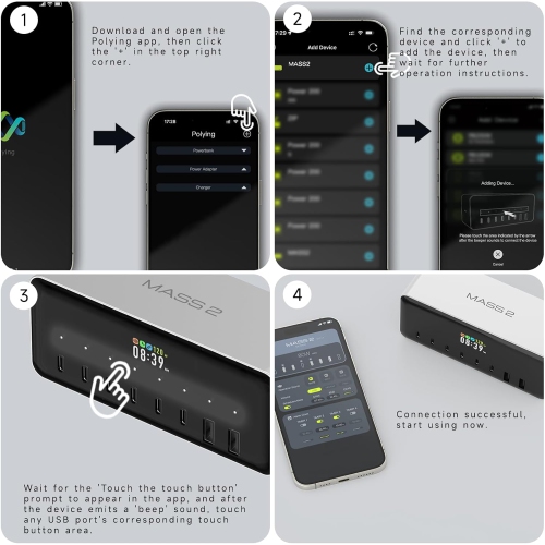 ISDT MASS2 200W Desktop Super Power Station, 200W Output, 6 USB-C Ports, APP Control, Smart Power Allocation, Screen Display, Active Cooling