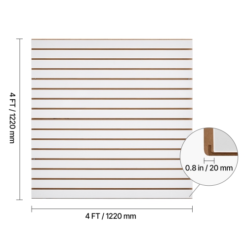 VEVOR 4 x 4 ft MDF Garage Slat Wall Paneling, with Modular Design, White Slat Wall Adjustable Slatwall Panel with Coupling Structure & DIY Cutting,