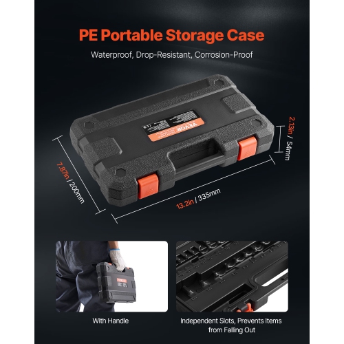 VEVOR 31-Piece Torx Bit Socket and External Set, T8-T70 and E4-E24, S2 Alloy Steel and Cr-V Steel, 1/4 in, 3/8 in, and 1/2 in Drives, with Adapter