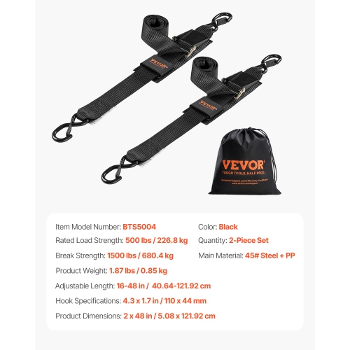 VEVOR 2 in x 4 ft Retractable Ratchet Tie Down Straps with Security Lock S Hooks,2 Pack Heavy Duty Ratchet Tie Down Straps with 1500 lbs Break