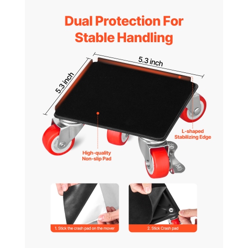 VEVOR 1200 lbs Load Furniture Dolly, Furniture Movers with 5 360° Rotation Wheels, Carbon Steel Panel, Furniture Lift Slider Tool Set for Appliances,