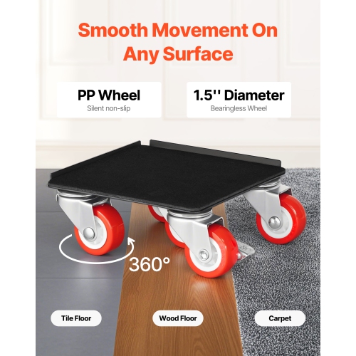 VEVOR 1200 lbs Load Furniture Dolly, Furniture Movers with 5 360° Rotation Wheels, Carbon Steel Panel, Furniture Lift Slider Tool Set for Appliances,