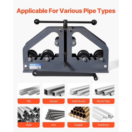 VEVOR 1-1/2" Manual Tube Pipe Roller Bender with 6 Dies, 360° Copper Aluminum Pipe Bending Tool for Square, Round Tube & Flat Bar, Ideal for HVAC Air