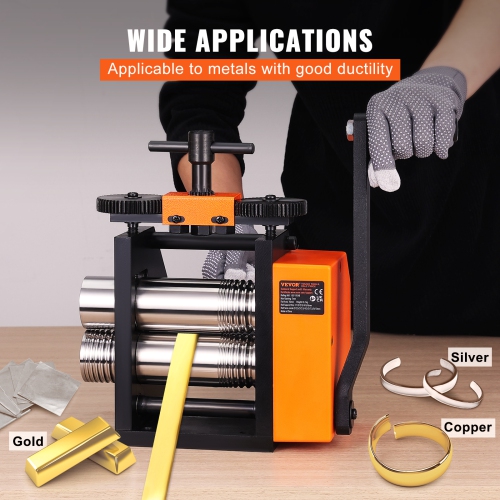 VEVOR 2.95"/75 mm Jewelry Rolling Mill Machine,1: 2 Gear Ratio, 3-in-1 Multi-function Rolling Mill,0.03-6.5mm Press Thickness for Metal Jewelry