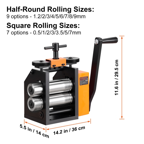 VEVOR 2.95"/75 mm Jewelry Rolling Mill Machine,1: 2 Gear Ratio, 3-in-1 Multi-function Rolling Mill,0.03-6.5mm Press Thickness for Metal Jewelry