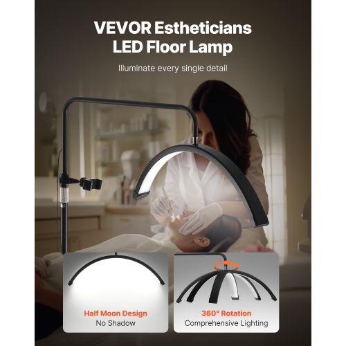 VEVOR 23 inch Dimmable LED Floor Lamp Lash Light for for Esthetician Eyelash Extensions,Arched Eyelash Lamp with Phone Holder,Remote Control,for
