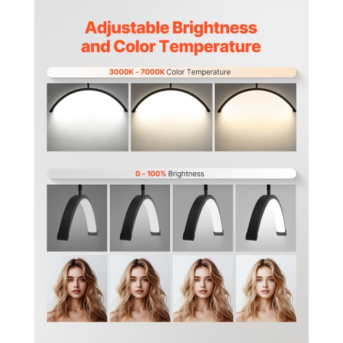 VEVOR 23 inch Dimmable LED Floor Lamp Lash Light for for Esthetician Eyelash Extensions,Arched Eyelash Lamp with Phone Holder,Remote Control,for