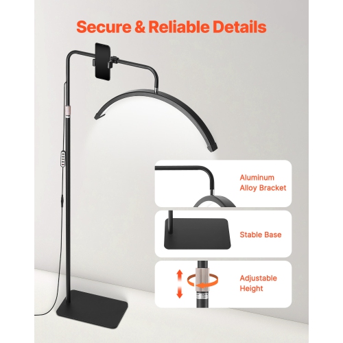 VEVOR 23 inch Dimmable LED Floor Lamp Lash Light for for Esthetician Eyelash Extensions,Arched Eyelash Lamp with Phone Holder,Remote Control,for