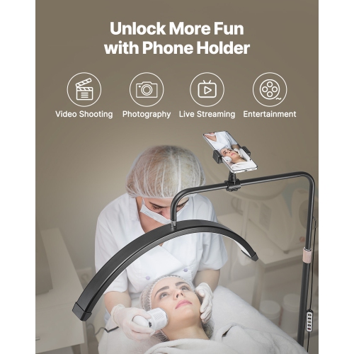 VEVOR 23 inch Dimmable LED Floor Lamp Lash Light for for Esthetician Eyelash Extensions,Arched Eyelash Lamp with Phone Holder,Remote Control,for