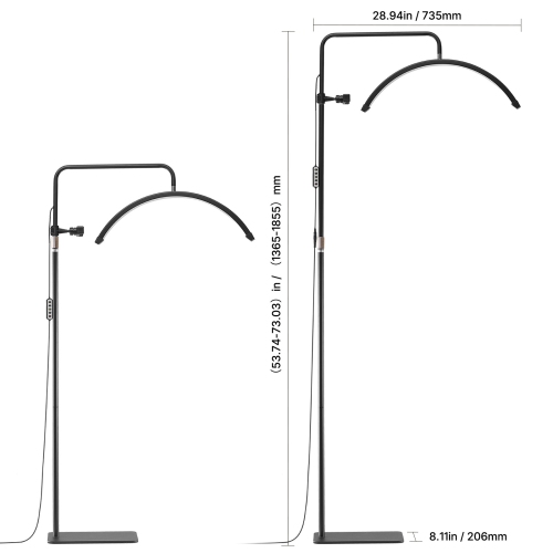VEVOR 23 inch Dimmable LED Floor Lamp Lash Light for for Esthetician Eyelash Extensions,Arched Eyelash Lamp with Phone Holder,Remote Control,for