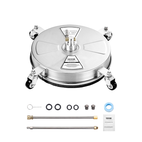 VEVOR 16.5" Surface Cleaner, Stainless Steel Pressure Washer Attachments with 4 Wheels,4000 Max PSI,1/4 Quick Connector,2 Spray Nozzles, 2 Extended