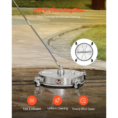 VEVOR 16.5" Surface Cleaner, Stainless Steel Pressure Washer Attachments with 4 Wheels,4000 Max PSI,1/4 Quick Connector,2 Spray Nozzles, 2 Extended