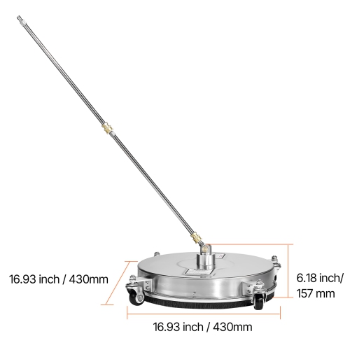 VEVOR 16.5" Surface Cleaner, Stainless Steel Pressure Washer Attachments with 4 Wheels,4000 Max PSI,1/4 Quick Connector,2 Spray Nozzles, 2 Extended