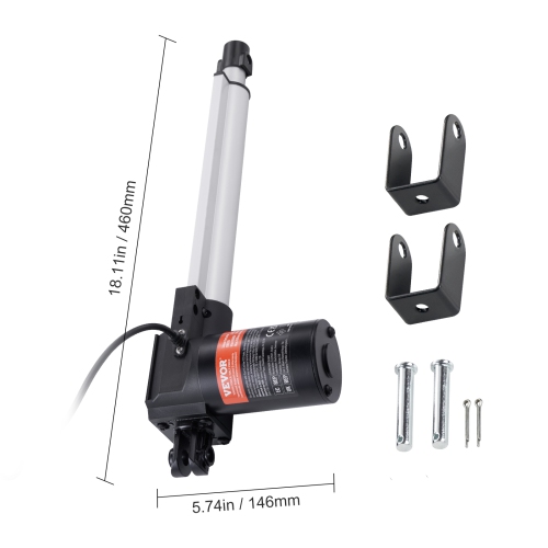 VEVOR 12V 10 Inch 1320lbs/6000N Linear Actuator, 0.19"/s Linear Motion Actuator with Mounting Bracket & IP44 Protection for Electric Door Industrial