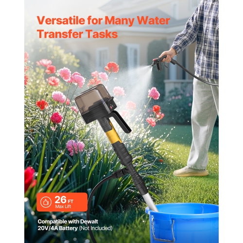 VEVOR 528GPH Cordless Stick Water Transfer Pump, with NPT3/4" Garden Hose, Compatible with Dewalt 20V MAX Battery, Electric Utility Stick Pump for