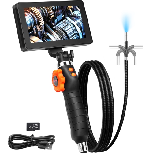 VEVOR  8X Magnification Flexible Borescope Camera, Dual-Articulation \w 6.4MM Slim Lens, 5-Inch Ips HD Display, 8 Led Illumination Snake Camera For