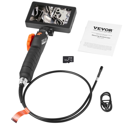 VEVOR 8X Magnification Flexible Borescope Camera, Dual-Articulation with 6.4mm Slim Lens, 5-inch IPS HD Display, 8 LED Illumination Snake Camera for
