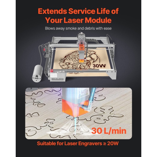 VEVOR 30 L/min Airflow Air Assist, Air Assist Pump Kit for Laser Cutter and Engraver, Clear Smoke and Dust, Reduce Surface Temperature, Shield Laser