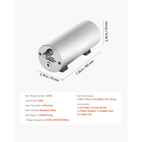 VEVOR 30 L/min Airflow Air Assist, Air Assist Pump Kit for Laser Cutter and Engraver, Clear Smoke and Dust, Reduce Surface Temperature, Shield Laser