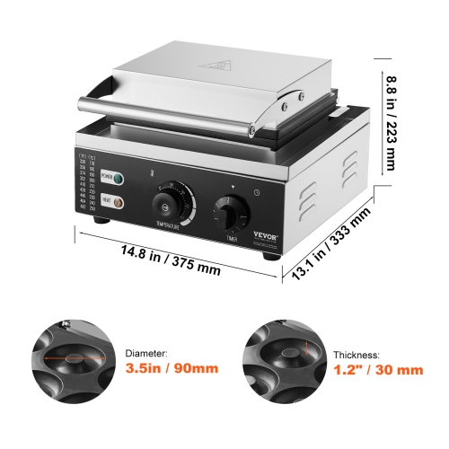 VEVOR 1550W Commercial Electric Donut Maker with Non-stick Surface, 12 Hole Double-Sided Heating Waffle Machine Makes 12 Doughnuts, Temperature