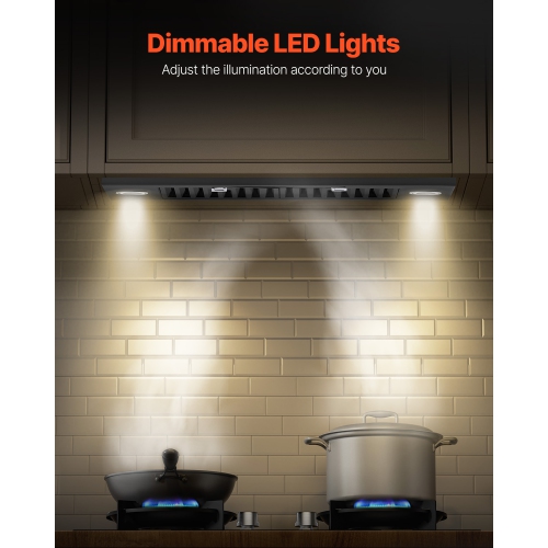 VEVOR 30 inches Built-in Range Hood Insert, 800CFM Steel, Gesture & Touch Control, LED Light, Baffle Filters, 4-Speed Fan, Ducted/Ductless