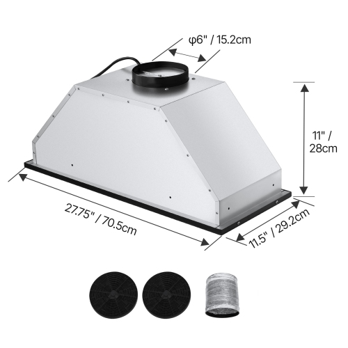 VEVOR 30 inches Built-in Range Hood Insert, 800CFM Steel, Gesture & Touch Control, LED Light, Baffle Filters, 4-Speed Fan, Ducted/Ductless