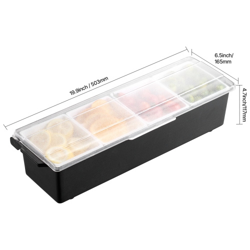 VEVOR 4 Compartment Chilled Condiment Server, Chilled Garnish Tray Bar Caddy with Lid, for Bartending & Serving Taco, Salad, Fruit, Home & Restaurant