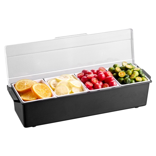 VEVOR 4 Compartment Chilled Condiment Server, Chilled Garnish Tray Bar Caddy with Lid, for Bartending & Serving Taco, Salad, Fruit, Home & Restaurant