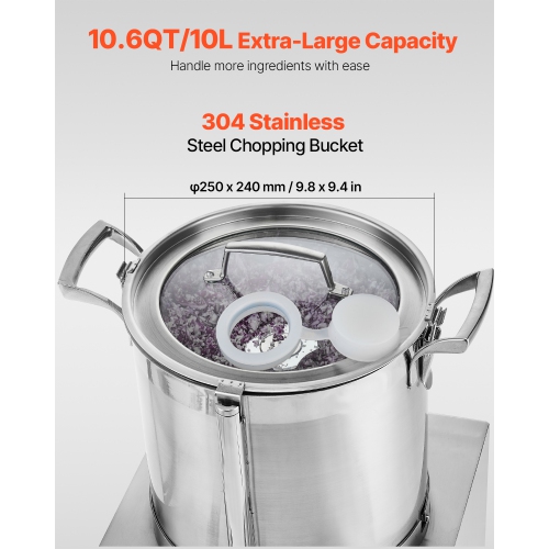 VEVOR 10.6 Quart Food Processor & Vegetable Chopper, Food-Grade Stainless Steel Chopper with 2 Extra S-Curve Blades, Idea for Chopping Vegetables,