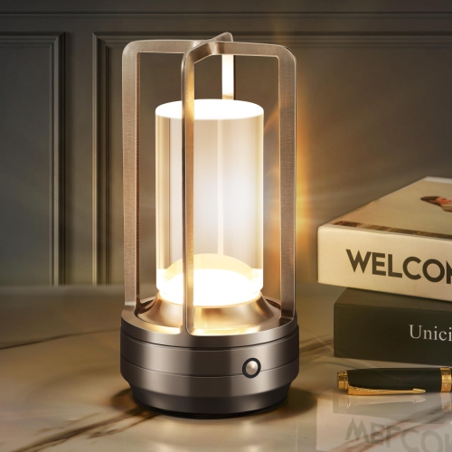 Cordless Table Lamp with Touch Control,3-Colour Rechargeable Battery Powered LED Lighting for Restaurant Indoor- Silver