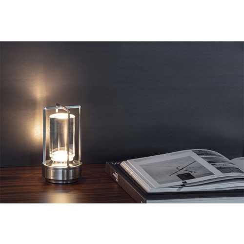 Cordless Table Lamp with Touch Control,3-Colour Rechargeable Battery Powered LED Lighting for Restaurant Indoor- Silver