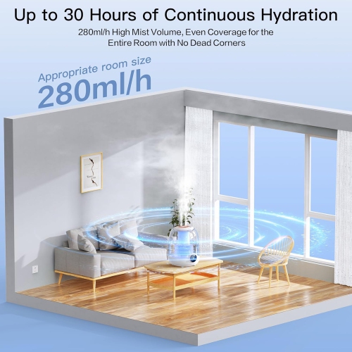 Humidifiers for Bedroom,Small Home Humidifier with 3L Tank,Dual Nozzles,LED Lights,Smart Timer,Auto Shut-Off,Portable Office Humidifier