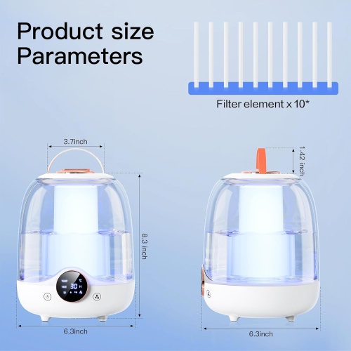 Humidifiers for Bedroom,Small Home Humidifier with 3L Tank,Dual Nozzles,LED Lights,Smart Timer,Auto Shut-Off,Portable Office Humidifier
