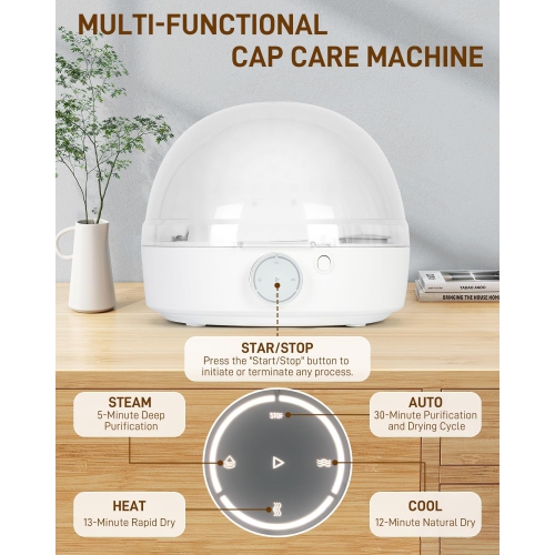 Cap Care Machine,Automatic Cap Cleaner with Steam & Dry,Multi-Functional Hat Cleaner Machine,Hat Shaper for Bucket Hat Baseball Cap,Hat Shaper