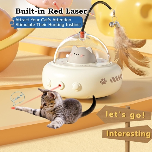 Laser Cat Toy for Indoor Cats,UFO-Vehicle Automatic Motion with Feather,Rechargeable Electronic Smart Sensor,Interactive Toys for Bored Cats Kittens