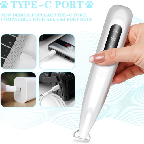 Dog Paw Trimmer,Pets Grooming Kit with LED Light,Rechargeable Cordless Low Noise Clipper for Dog Cat Hair Around Paw Face Eyes Ears Rump