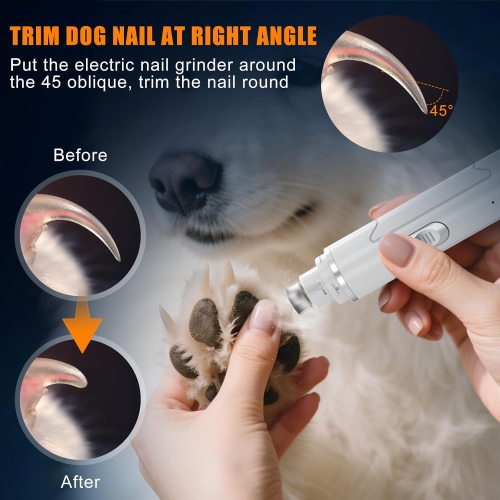 Dog Nail Grinder,Quiet Professional 2-Speed Electric Pet Nail Trimmer,Rechargeable & Painless Claw Grinder for Small Medium Large Dogs & Cats,Low