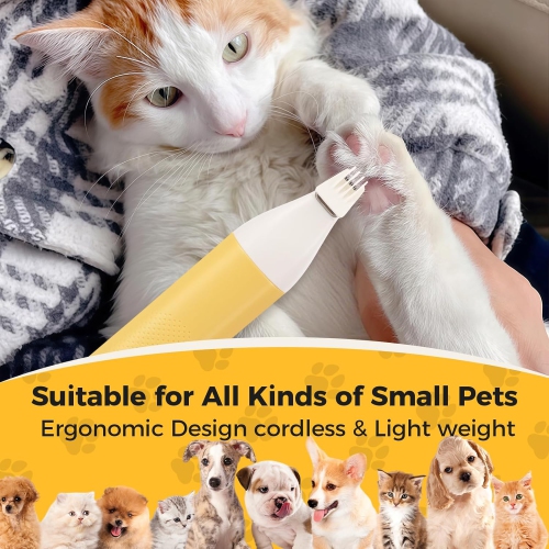 Dog Paw Trimmer with 3 Blade,Cordless Small Pet Hair Grooming Trimmer,Cat's Paw Nail Filer, Low Noise for Trimming Dog's Fur Around Paws Eyes Ears