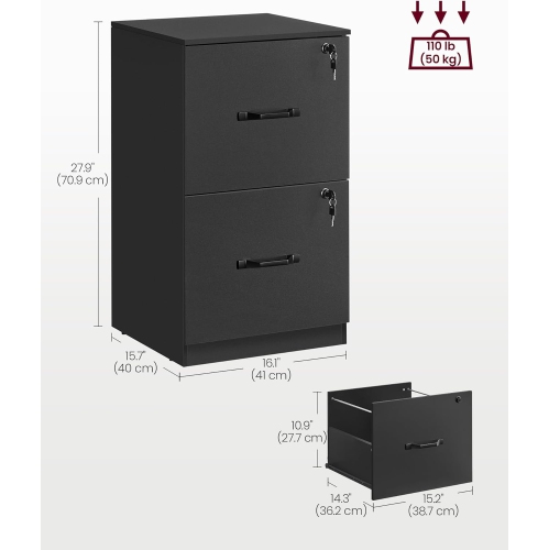 Classeur VASAGLE à 2 tiroirs avec verrou – Support pour imprimante et organisateur de bureau pour documents A4 et lettre, encre noire
