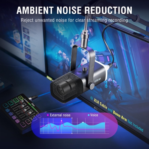 Refurbished - Fifine Dynamic Studio XLR/USB Microphone, Gaming Streaming RGB Microphone for PC/MAC/PS5 - AmpliGame AM8 Black