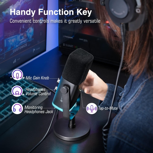 Refurbished - Fifine Dynamic Studio XLR/USB Microphone, Gaming Streaming RGB Microphone for PC/MAC/PS5 - AmpliGame AM8 Black